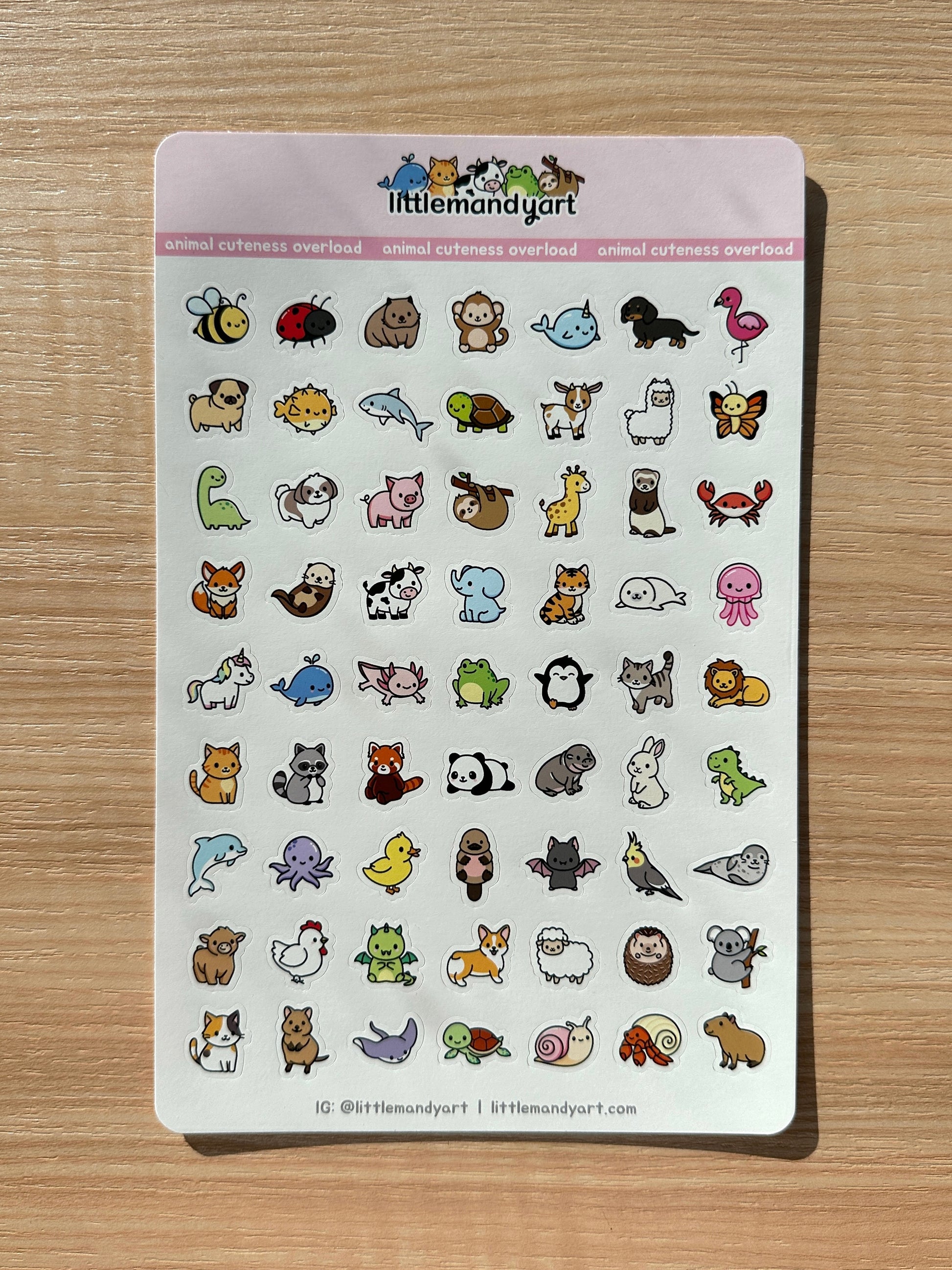 Sheet of 63 mini animal stickers.